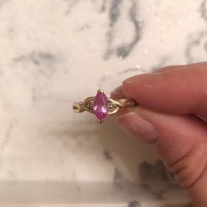 10k gold pink sapphire ring with diamond accents